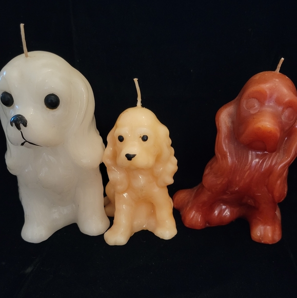 Vintage Wax Candle Cocker Spaniels Set of 3. White, rust and cream colors. - Picture 2 of 6